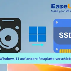 Windows 11 von einer Festplatte auf eine SSD übertragen. Das Bild zeigt eine Festplatte, das Windows 11 Logo und eine SSD.