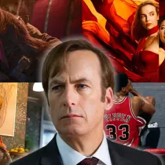 Collage med scener från bra serier: vampyrer, kvinnor i rött, en man i kostym och basketspelare.