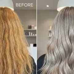 ¡Adiós rubio cobrizo, hola rubio ceniza! Este insta tone icon cubre canas y transforma el cabello.
