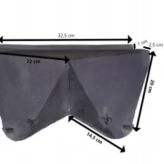 Czarny deflektor do kominka Nordflam, wykonany z metalu, z widocznymi wymiarami: 32,5 cm, 22 cm, 20 cm, 14,5 cm, 2,5 cm i 1 cm.