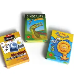 Trzy gry karciane: "Dinozaury", "Zoo Piotruś" i "Edu-piotruś Przeciwieństwa". Każda gra to świetna zabawa i nauka.