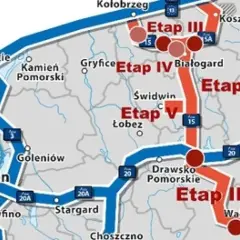 Mapa przedstawia etapy tras rowerowych w regionie, w tym okolice Koszalina. Zaplanuj swoją podróż!