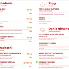 Menu z daniami i cenami. Nie ma informacji, ile kosztuje kawa w Pendolino.