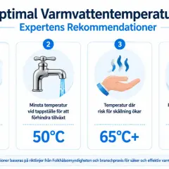 Grafik visar optimala temperaturer för varmvattenberedare. En blandningsventil kan hjälpa till att uppnå rätt temperatur.