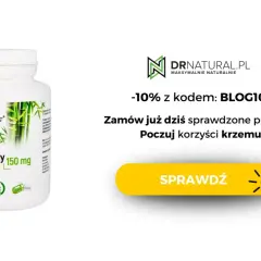 Biały słoiczek suplementu diety "Krzem organiczny 150 mg z pędów bambusa" na białym tle.
