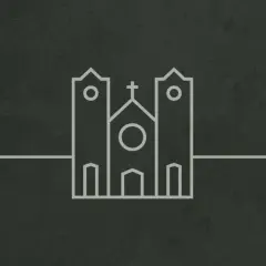Stilisierte Kirche mit Türmen und Kreuz, die an das Nicene Creed erinnert.