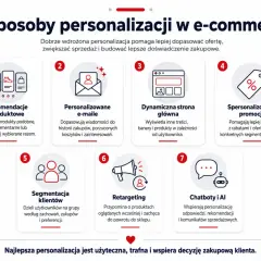Siedem sposobów na personalizację produktu w e-commerce: rekomendacje, e-maile, dynamiczna strona, promocje, segmentacja, retargeting, chatboty i AI.