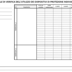 Modulo consegna DPI: verbale di verifica utilizzo dispositivi protezione individuale, con campi per data, ora, responsabile, stabilimento e tipologia DPI.