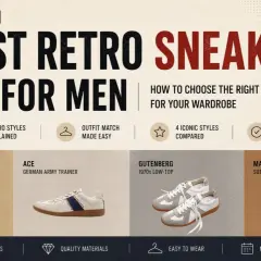 Guide till bästa retro sneakers för män. Jämför retro vs vintage stilar, från retro runners till 70-tals low-tops.