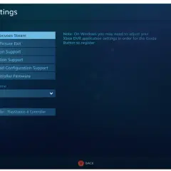 Ustawienia kontrolera Steam. Aby włączyć tryb Big Picture, upewnij się, że opcja "Guide Button Focuses Steam" jest zaznaczona.