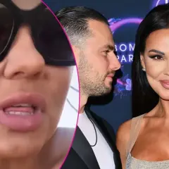 Bracia Collins i ich żony na czerwonym dywanie. Kobieta w okularach przeciwsłonecznych i elegancka para.