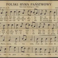 Polski hymn państwowy z nutami i tekstem. Melodia nieznana, słowa Józefa Wybickiego.