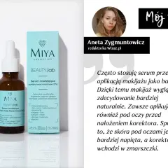 Aneta Zygmuntowicz z Wizaz.pl poleca serum nawilżające potrójny kwas hialuronowy z Miya Beauty Lab jako bazę pod makijaż.