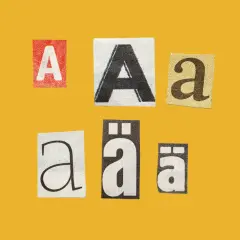 Collage of cut-out letters "A" and "a" in various fonts and colors, exploring font psychology.