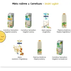 Zdjęcie przedstawia różne rodzaje mleka roślinnego w kartonach i butelkach.