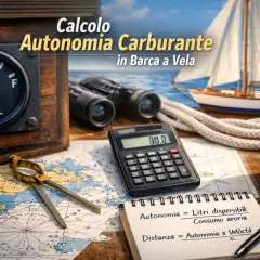 Strumenti nautici, calcolatrice e formule per il calcolo dell'autonomia del carburante in barca a vela. Il costo carburante barca è fondamentale per pianificare la navigazione.