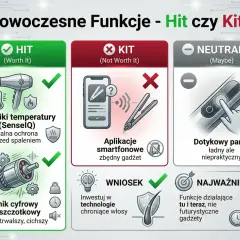 Porównanie suszarki cyfrowej a standardowej: HIT (czujniki temp., silnik bezszczotkowy) vs KIT (aplikacje smartfonowe, zbędny gadżet).