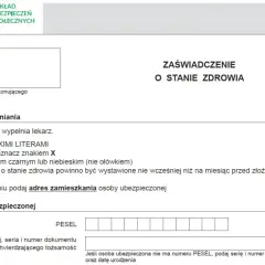 Formularz ZUS OL-9. Zaświadczenie o stanie zdrowia, które powinno być wystawione nie wcześniej niż na miesiąc przed złożeniem wniosku o przedłużenie renty.