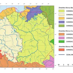 Mapa Polski z zaznaczonymi zlewiskiem Wisły, prawy dopływ Wisły to jej dorzecze.
