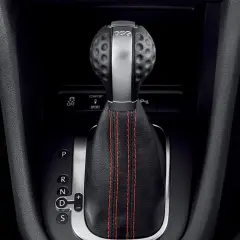 Palanca de cambios DSG en un coche deportivo. DSG significa Direct-Shift Gearbox, una transmisión automática de doble embrague.