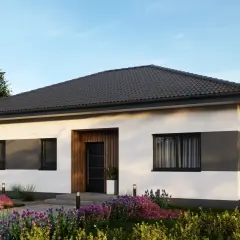 Nowoczesny dom parterowy z pięknym ogrodem. Czy dom parterowy jest tańszy w budowie? Ten projekt może być odpowiedzią.