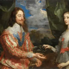 Portret pary królewskiej, wspaniałe dzieła Antoona van Dycka. Król Karol I i królowa Henrietta Maria w bogatych strojach.