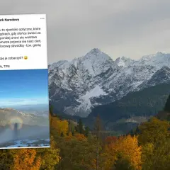 Widmo Brockenu nad górami, tęczowa aureola wokół cienia.
