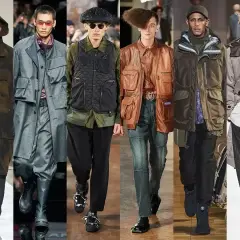 Modelos lucen abrigos y chalecos utilitarios, mostrando un estilo urbano y funcional. La moda masculina se reinventa con este aesthetic que es práctico y vanguardista.