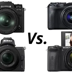 Cztery aparaty: Fujifilm X-T4, Canon EOS M, Nikon Z50 i Sony Alpha. Który konkurent Nikona wygra?