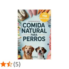 Descubre cuál es la mejor comida natural para perros con este libro que incluye 140 recetas. Dos perros felices protagonizan la portada.