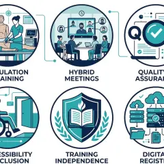 Un professionista della salute in formazione tramite simulazione, incontri ibridi, controllo qualità, accessibilità, indipendenza e registro digitale.
