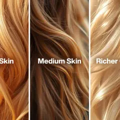 Tres tonos de cabello rubio dorado miel: para piel clara, media y dorada más rica.