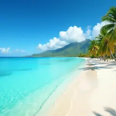 Rajska plaża z palmami i turkusową wodą, idealne miejsce, kiedy na Mauritius.