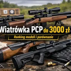 Wiatrówka PCP do 3000 zł. Ranking modeli i porównanie. Na stole leżą trzy wiatrówki, obok śrut i tarcze strzelnicze.