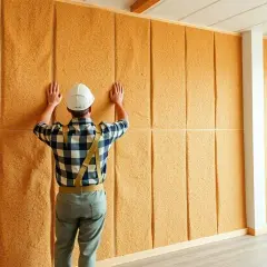 Pose d'une isolation mur intérieur en liège. Avis : ce matériau est idéal pour une bonne acoustique.