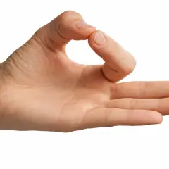 Mano en mudra de la iluminación, con el pulgar y el índice unidos formando un círculo, símbolo de sabiduría y claridad.