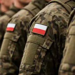 Żołnierze w mundurach moro z polskimi flagami na ramionach, gotowi na wezwania do wojska.