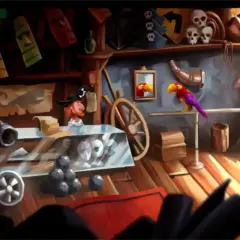 W sklepie z pamiątkami w Monkey Island 2 pirat rozmawia z papugą.