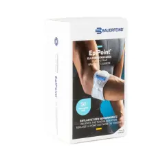Bauerfeind EpiPoint Ellenbogenbandage zur Entlastung des Sehnenansatzes. Einfach anlegen für mehr Komfort.