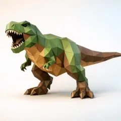 Un T-Rex ruggente, uno dei tanti dinosauri da costruire con la carta, mostra la sua ferocia con la bocca spalancata.