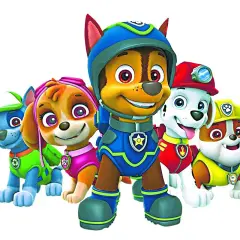 Psi Patrol: Chase, Skye, Rocky, Marshall i Rubble, znane z różnych ras psów, gotowi do akcji.