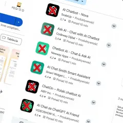 Szukaj aplikacji ChatGPT w sklepie. Widzisz oficjalną aplikację OpenAI i inne podobne.