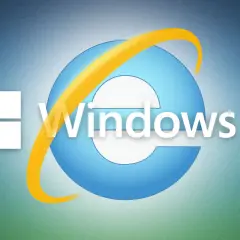 Ikona Internet Explorer na tle Windows 11.