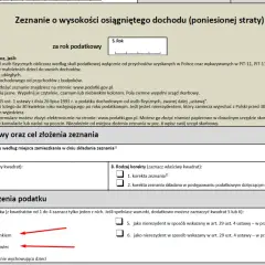 Fragment formularza PIT-37 z zaznaczonymi opcjami "wspólnie z małżonkiem" i "jako wdowa/wdowiec".