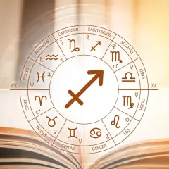Koło zodiaku z symbolem Strzelca, który jest znakiem zodiaku dla osób urodzonych 21 grudnia.
