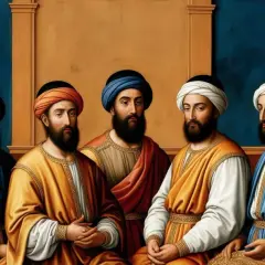Sześciu mężczyzn w barwnych szatach i turbanach. Kim jest eunuch? To pytanie, które może pojawić się, patrząc na te postacie.