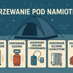 Różne metody ogrzewania namiotu: elektryczne, gazowe, z powerbanków, olejowe, katalityczne i pasywne.