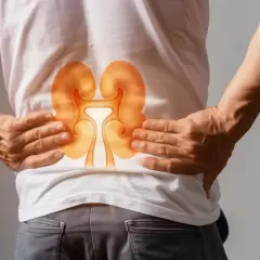 Ból w dolnej części pleców może powodować mdłości. Ilustracja pokazuje nerki i kręgosłup lędźwiowy.