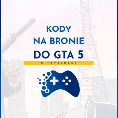 Michael z GTA 5 trzyma broń, a obok napisy "Kody na bronie do GTA 5".