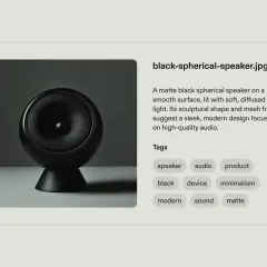 A matte black spherical speaker, a sleek modern audio device, perfect for developing a content taxonomy.
